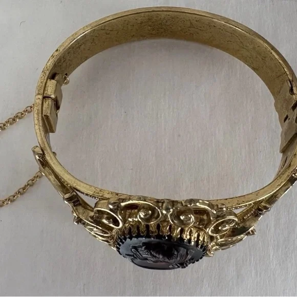 VTG Whiting & Davis Bracelet Gold Tone Amber Brown Intaglio Cameo Jewelry - Picture 5 of 14